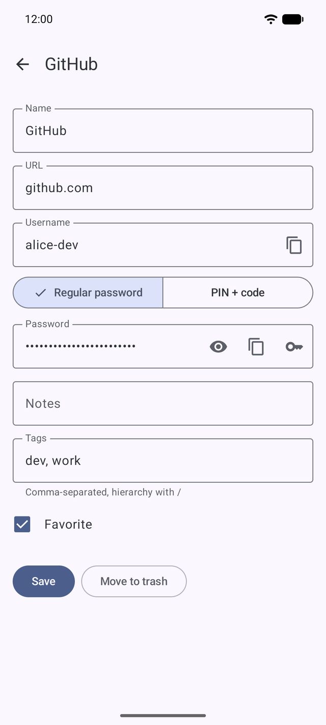 Android client: the GitHub record, the password is hidden