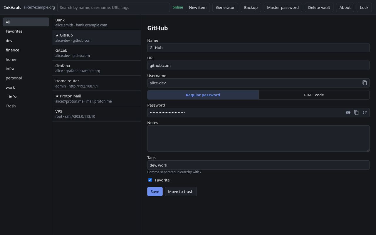 Web client in the dark theme